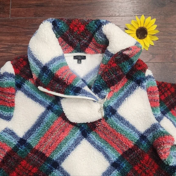 TALBOTS Ultra Plush Sherpa Fleece Shawl Zip Pullover - Plaid 🎈♣️ - Picture 5 of 9